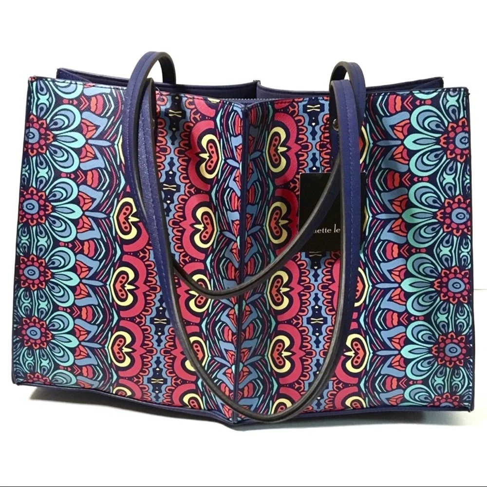 Nanette Lepore Tote NWT Tabetha Carry All Handbag Blue Multicolor Vegan Leather